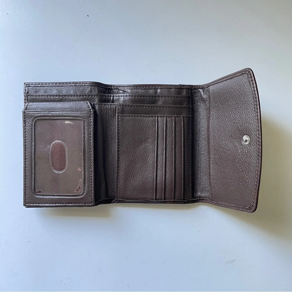 Y2K Vintage FOSSIL Brown Genuine Leather Trifold Wallet Organizer Card Slot Coin - Picture 7 of 9